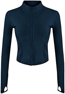 Tanming Women's Full Zip Seamless Workout Jacket Running Yoga Slim Fit Track Jacket (Navy-XX-Large)