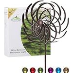 Solar Wind Spinner Willow Leaves-Improved 360 Degrees Swivel Multi-Color LED Lighting Solar Powered Glass Ball with Kinetic Wind Spinner-Metal Sculpture Construction-Outdoor Yard Lawn & Garden