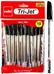 Cello Tri-Jet Ballpoint Pens Extra Grip Medium Point Biros (1.0 mm) - Black Pens, Pack Of 10