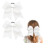 Large Cheer bow, Hipcheer 8 Inch Large Jumbo Cheer Hair Bows Ponytail Holder Elastic Band Handmade for Cheerleaders Teen Girls College Sports (White)