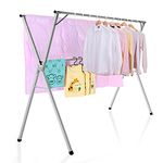 BQKOZFIN 2M Retractable Stainless Steel Clothes Drying Rack with 20 PP Windproof Hooks Free Installed Heavy Duty Space Saving Garment Rack Folding Hanger Rack for Home, Silver