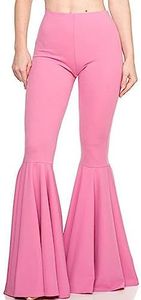 GUOLEZEEV Women's Fashion High Rise Slimming Wide Leg Stretch Flare Bell Bottom Pants XXL Pink