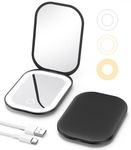 Gospire Lighted Travel Makeup Mirror With Light and Magnification, 3X Magnification Rechargeable Small Mirror with Three-color Adjustable Light，Led Mini Mirror for Purse - Black