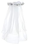 Merroyal Girls First Communion Veil White Flower Headband with Bow Wreath Crown Lace Veil (White Flower Crystal)