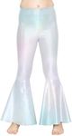 STRETCH IS COMFORT Girl's Bell Bottom Leggings Hollographic Silver Large