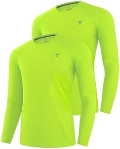 Youper 2-Pack Youth Performance Shirt, UPF 50+ Dry Fit Athletic Long Sleeve T Shirts for Boys & Girls, Neon Green, X-Small