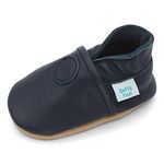 Dotty Fish Soft Leather Baby Shoes. Toddler Shoes. Non-Slip Suede Soles. Boys and Girls. Smart Navy Classic Design. 12-18 Months (5 UK Child)