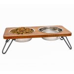 Fuzzl Premium Raised Double Diner Dog Bowl with Elegant Hardwood Stand - Ultra Clean Stainless Steel, Raised Bowl for Better Posture and Digestion - Versatile Dog Water Bowl for Hydration