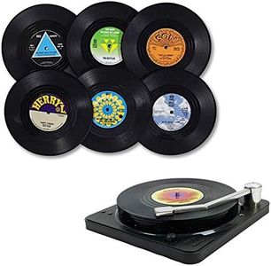 Music Coasters with Vinyl Record Player Holder,6 Pieces of Vinyl Record Coasters Colorful Retro Vinyl Record Disk Coasters, Retro Style Vinyl Coasters Drink Coasters for Music Lovers(4.3Inch)