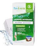 Tru Earth Eco-Strips Laundry Detergent Strips 384 Loads. No Plastic Packaging, Ultra-Concentrated, Pre-Measured Strips, Easy Storage. For Machine Washing & Washing, Fragrance Free