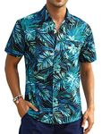 EISHOPEER Hawaiian Shirts for Men Print Casual Short Sleeve Button Down Shirts Green Leaves Large