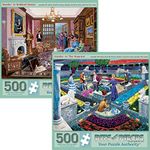 Bits and Pieces - Value Set of Two (2) 500 Piece Jigsaw Puzzles for Adults - Measures 18" x 24" (46cm x 61cm) Each - 500 pc Murder at The Manor and Museum Mystery Thriller Jigsaws by Gene Dieckhoner