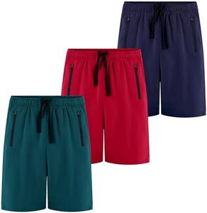 BIG ELEPHANT Kids Casual Shorts with Zipper Pockets and Drawsting, Youth Boys Athletic Shorts for Running Playing
