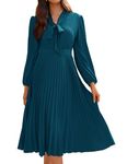 GRACE KARIN Womens Casual Dress V Neck Bow Tie Lantarn Sleeve Pleated Maxi Dress for Formal Events Dark Blue 8