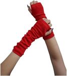 OYOANGLE Women's 1 Pair Y2K Goth Arm Warmer Fingerless Knitted Gloves with Thumb Hole Red One-Size