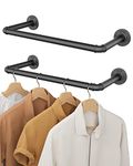 OROPY Industrial Pipe Clothes Bar Rack, Set of 2, 49cm Wall Mounted Detachable Retro Metal Garment Hanging Storage Rail (Double Base)