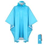 Anyoo Waterproof Rain Poncho Lightweight Reusable Hiking Rain Coat Jacket with Hood for Outdoor Activities,Blue,One Size