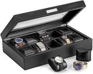 HOUNDSBAY Mariner Watch Box for Large Watches, PU Leather Watch Organizer, Black Carbon Fiber Watch Case Box Men