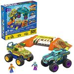 MEGA Hot Wheels Monster Trucks Building Toy, Smash & Crash Mega-Wrex Boneyard Stunt Course with 332 Pieces, 2 Figures and 2 Ramps, Kids Age 5+ Years