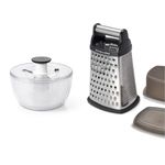 OXO GG Salad Spinner, Large & KitchenAid - Gourmet 4-Sided Stainless Steel Box Grater with Detachable Storage Container