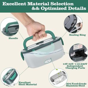 Buddew Electric Lunch Box 1.5L – Portable Food Warmer, Green