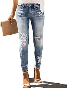 Allimy Women's High Rise Skinny Stretch Ripped Jeans High Waisted Destroyed Denim Pants, Blue-1n, 10