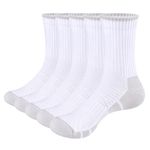 YUEDGE Men's White Cushioned Crew Socks Moisture Wicking Casual Cotton Socks Performance Gym Golf Tennis Training Athletic Socks for Men Pack Size 9-11, 5 Pairs