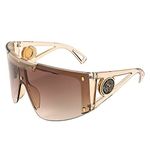 FEISEDY One Piece Oversized Sunglasses for Men Women Big Shades Wrap Shield Sunglasses for Cycling Driving Vacation B4027, Champagne Frame & Gradual Tea Lens, 75mm