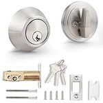 Probrico Round Single Cylinder Deadbolt Security Door Lock with Key Safe Lock Door Knobs Entrance Locker Satin Nickel