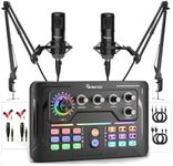 Podcast Equipment Bundle for 2, Audio Mixer with 3.5mm Podcast Microphone, Voice Change DJ Mixer for Live Streaming Singing Gaming (P900)