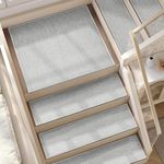 Deerly 15pcs Stairs Treads and 1 Landing Carpet, Breathable Linen Stair Carpet Non Slip for Wooden Steps Peel and Stick Stairs Runner Indoor Self-Adhesive Treads Stair Covers Mat 8"X30" and 30"X30"