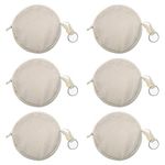 Muka 6-Pack Round Keychain Pouch, Natural Cotton Canvas Ear Bud Case