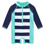 uideazone Baby Toddler Boys Girls Zipper Rash Guard Swimsuit UPF 50+ One Piece Beach Swimwear Bathing Suits 3-36 Months, Green Striped, 18-24 Months