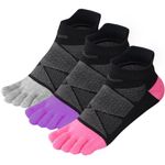 Meaiguo Women's Toe socks No Show Five Finger Socks For Men Cotton Athletic Toe Socks Running 3 Pairs, Black&purple&rose, Medium