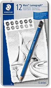 Staedtler Artist Pencils Mars Lumograph, 12 degrees Artist Quality Sketching and Drawing, Tin of 12 (100 G12 S) Silver/Blue