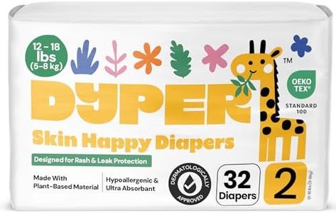 DYPER - Baby Diapers Hypoallergenic Cloth Alternative Day & Overnight Protection - Made with Plant-Based* & Honest Ingredients - Size 2 (32 Count)