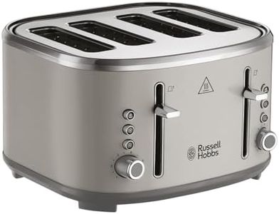 Russell Hobbs Toaster 4 Slice (Independent & Extra wide slots, 6 Browning levels, Frozen, cancel & reheat features with blue indicator light, removable crumb tray, Mocha) Stylevia 26293