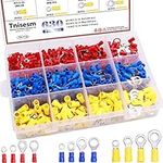 Tnisesm 630pcs M4/M5/M6/M8 Insulated Ring Crimp Terminals Connectors Quick Disconnect Electrical Wire Assortment Kit TN-T15