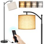 OUTON Arc Floor Lamp with Remote Control, Dimmable & 4 Color Temperatures Adjustable Modern Lamp, 810 Lumens Bulb Included, 1 Hour Timer, Reading Standing Lamp for Living Room, Bedroom, Linen Shade