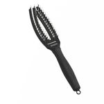 Olivia Garden - Fingerbrush Combo Small - Styling Hair Brush for Dry & Detangled Short Hair - Curved Head Scalp Massage - Boar & Nylon Bristles for Natural Shine - Fine, Medium & Thick Hair - Black