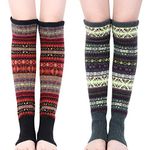 Kordear Women Leg Warmers - Winter Warm Knee Leg Warmer Ladies Crochet Knitted Long Boot Cuffs Socks Soft Cosy Ankle Warmer Footless Knee Socks with Bohimina Pattern for Women Girls Yoga UK