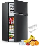 Electactic 2.5 Cu.Ft Mini Fridge with Freezer, Double-Door Compact Refrigerator, Adjustable Glass Shelves, Mechanical Thermostat & Built-in Casters, Space-Saving for Apartment/Dorm/Office, Black