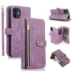 UEEBAI Case for iPhone 11 6.1 inch, 9 Card Slots Retro Leather Wallet Shockproof Flip Cover with Hand Strap Card Slots Zipper Pocket Kickstand Handbag Magnetic Closure - Retro Purple