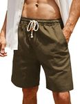 COOFANDY Men's Linen Shorts Casual Elastic Waist Drawstring Summer Beach Shorts Brown