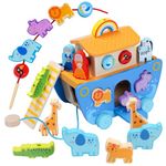 Wooden Noah's Ark Toy with Animal Shape Sorter,Baptism Gifts for 1 2 3 4 Years Old,Montessori Toys for Toddlers,Boys and Girls,24 Months Babies