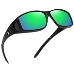 MEETSUN Fit Over Glasses Sunglasses for Men Women,Wrap Around Sunglasses Polarized UV400 Protection Black Frame-Green Mirror Lens