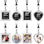 Hicarer 4 Pcs Car Rearview Mirror Hanging Ornament Picture Photo Keychain Frame Metal Locket with 4 Pcs Wax Rope