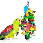 SunGrow Chewing Toy for Parrot, Cockatiel, Macaw, Conure, Parakeet, 15.7 Inches Tall by 4 Inches Wide, Edible Chew, Nibbling Keeps Beaks Trimmed, Multicolored Wooden Blocks, 1 pc