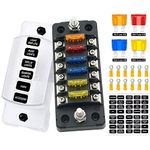 CFLJHX 6-Way Blade Fuse Block, Marine Fuse Box, Automotive Fuse Panel with Negative Bus and Waterproof Cap, DC 10-32V (6-Way)