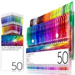 Glitter Pens 100 Set by Chromatek. Best Colors. 200% The Ink: 50 Gel Pens, 50 Refills. Super Glittery Ultra Vivid Colors. No Repeats. Professional Art Pens. New & Improved